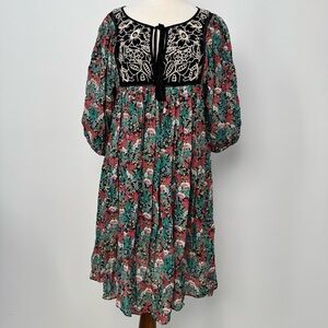 Anthropologie Floreat Black and Multicolor Floral Midi Dress size S